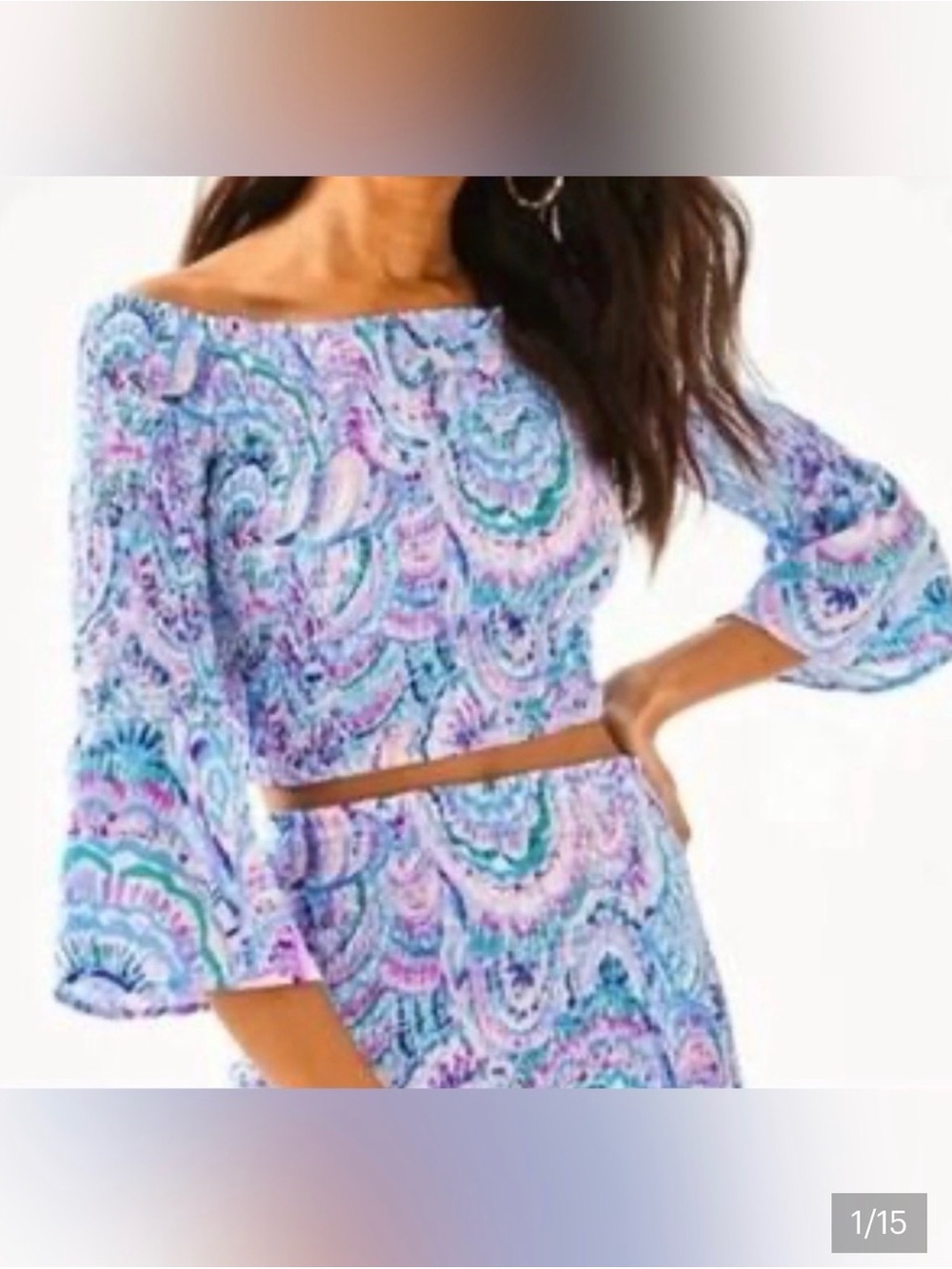 Lilly Pulitzer Pink-Accented Blue Paisley off shoulder Top